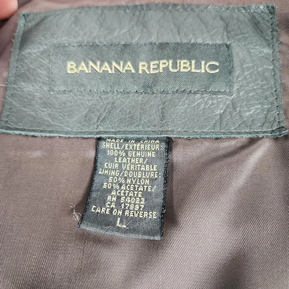 Y2K Banana Republic Leather Bomber Jacket Mens Large Gray Biker Zip Vents Lined